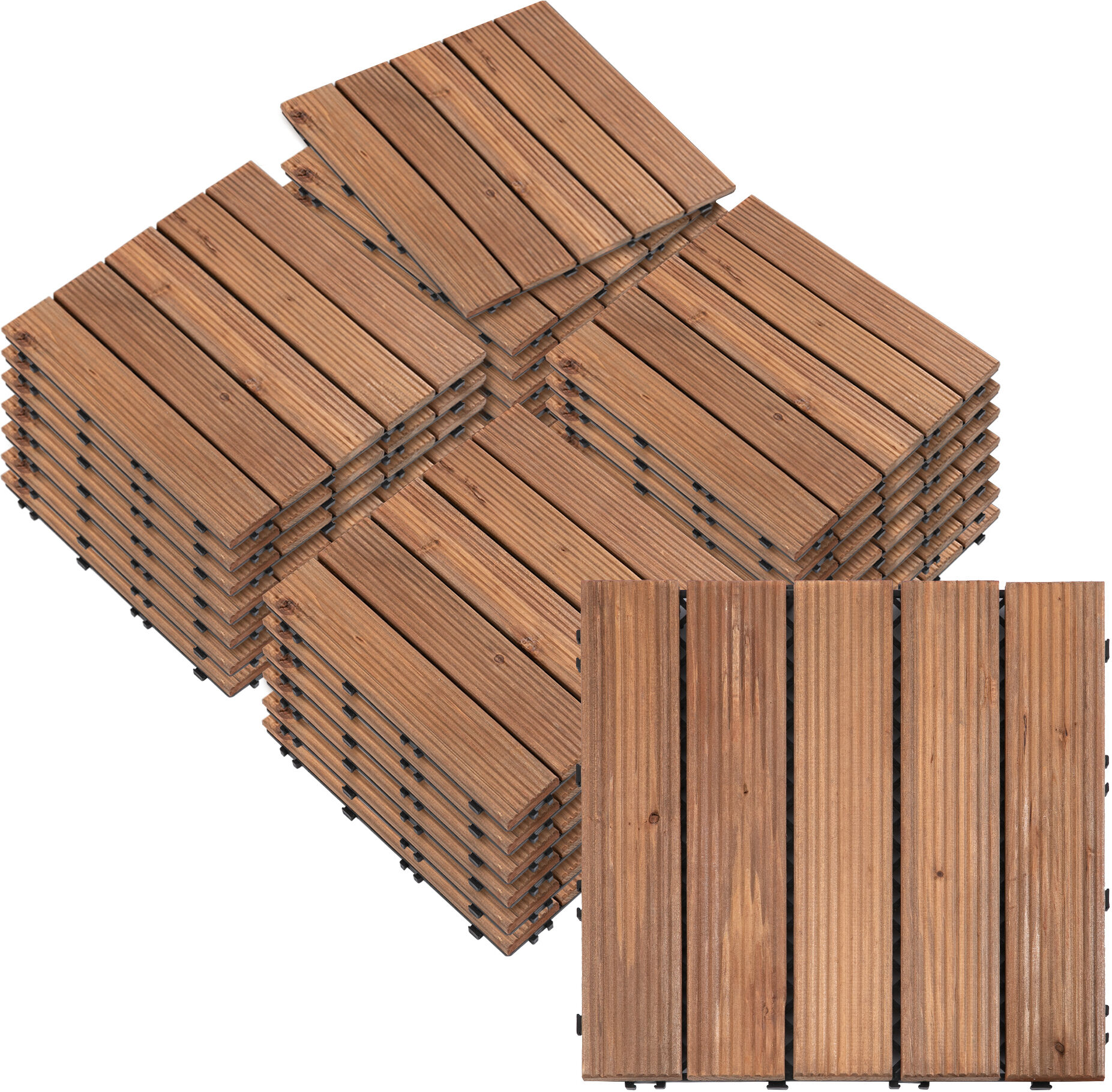 Outsunny Piastrelle per Esterni Pavimento in Legno, Set 27 Pezzi Montaggio a Incastro, 30x30x2.5cm