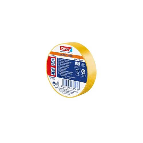 TESA 53988 Nastro isolante professionale in PVC per applicazione elettriche Giallo 33mt x 19 mm