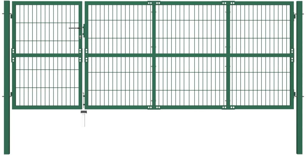 vidaXL Cancello di Recinzione con Paletti 350x120 cm in Acciaio Verde