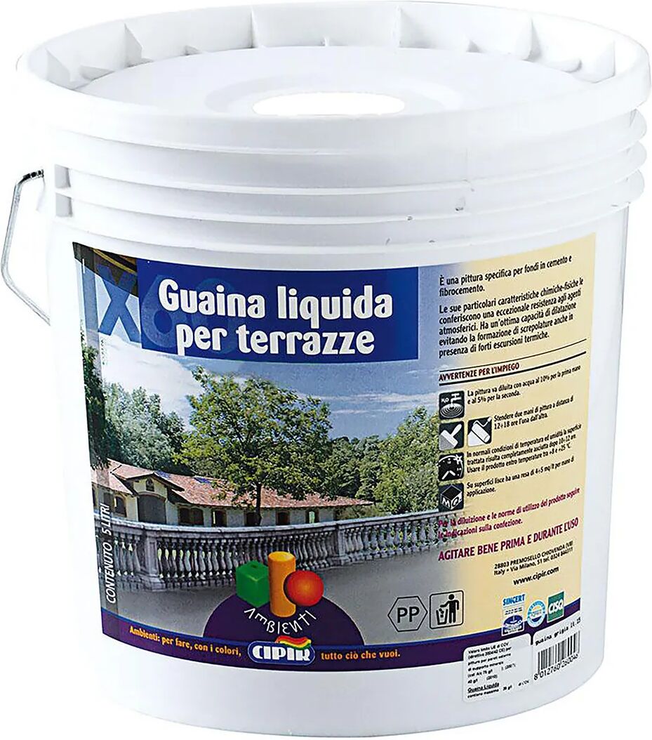 CIPIR Guaina Liquida  Bianca 5 L  Ideale Per Cemento E Fibrocemento 4,5 M² Con 1 L Diluito