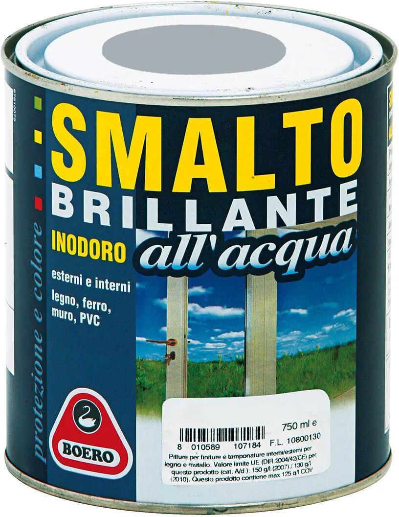 BOERO Smalto Acqua Brillante  Grigio Fumo 0,75 L Ferro Legno Muro Pvc 10-12 M² Con 1 L