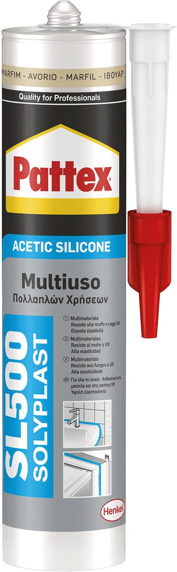 Pattex SILICONE ACETICO  UNIVERSALE AVORIO RAL 1013 300 ml ALTA QUALITA