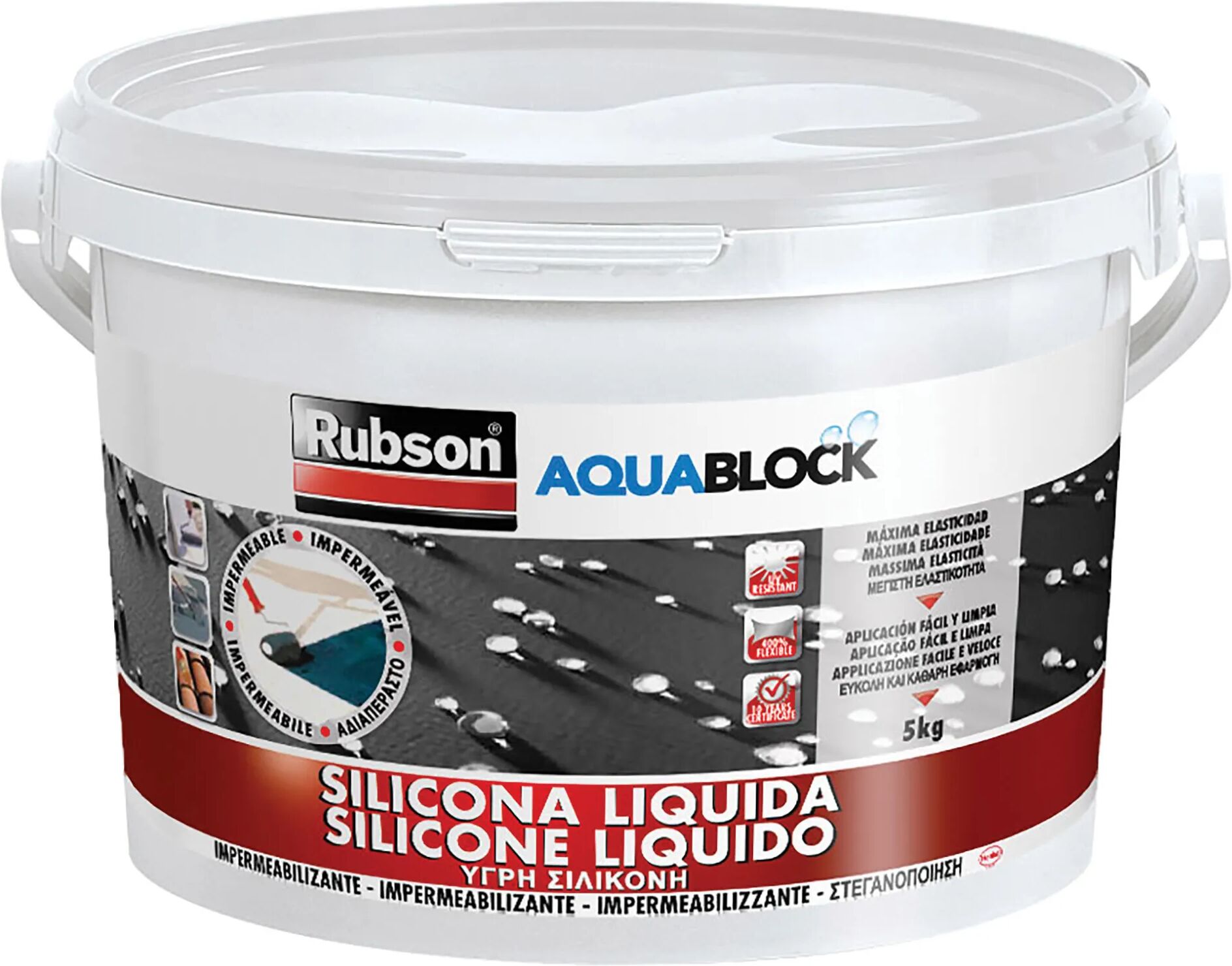 Rubson SILICONE LIQUIDO  AQUABLOCK 5 kg BIANCO RIVESTIMENTO IMPERMEABILE UNIVERSALE