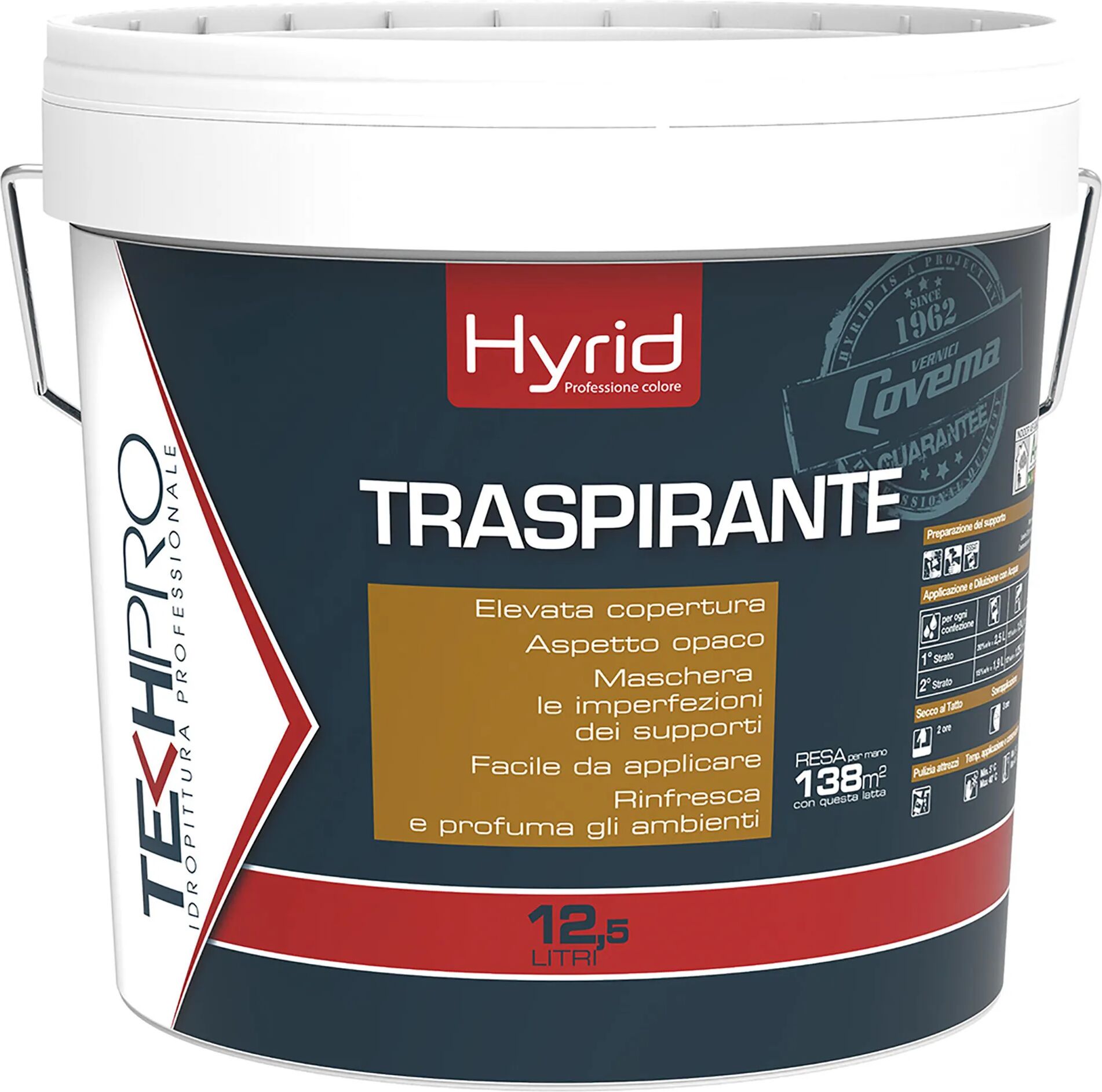 Hyrid By Covema IDROPITTURA TRASPIRANTE COVEMA BIANCA 12,5 l PER BAGNI E CUCINE 5-6 m² CON 1 l A 2 MANI