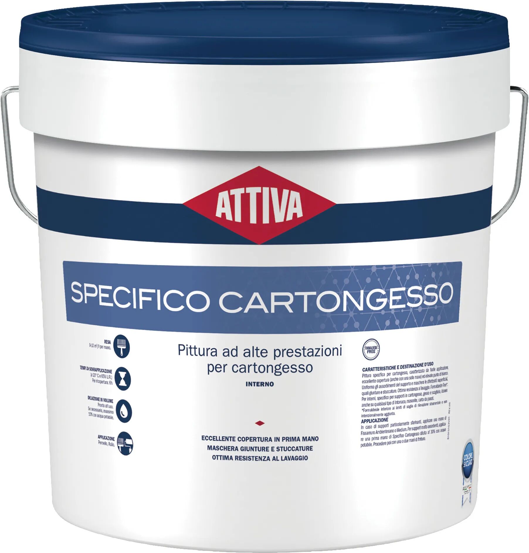 Attiva IDROPITTURA SPECIFICO CARTONGESSO  12 l ALTA COPERTURA 5-6 m² CON 1 lt  A 2 MANI