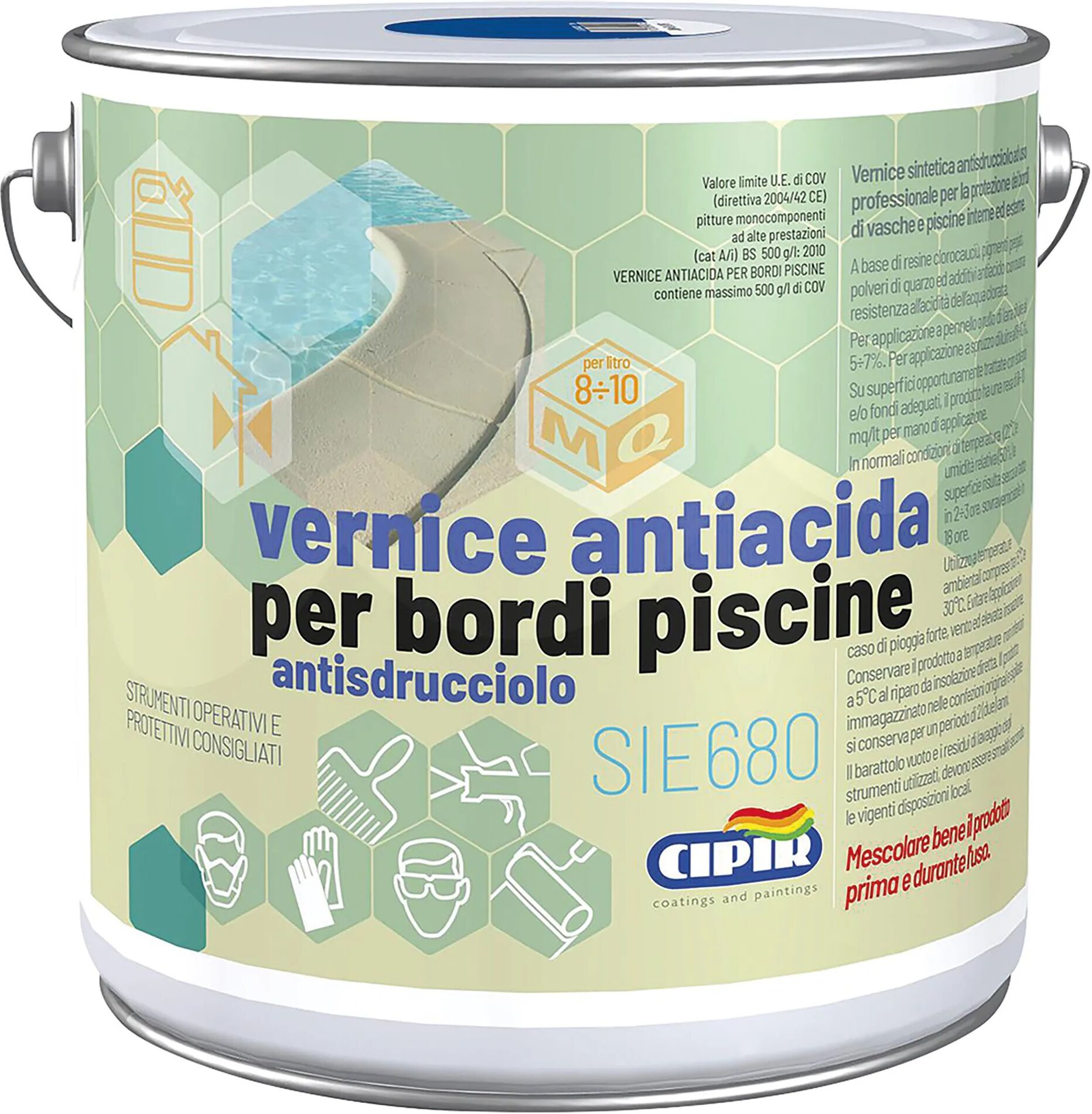 Cipir VERNICE ANTIACIDA BORDI PISCINE  2,5 l AZZURRO 10-12m² x 1l DILUITO CON SOLVENTE NITRO