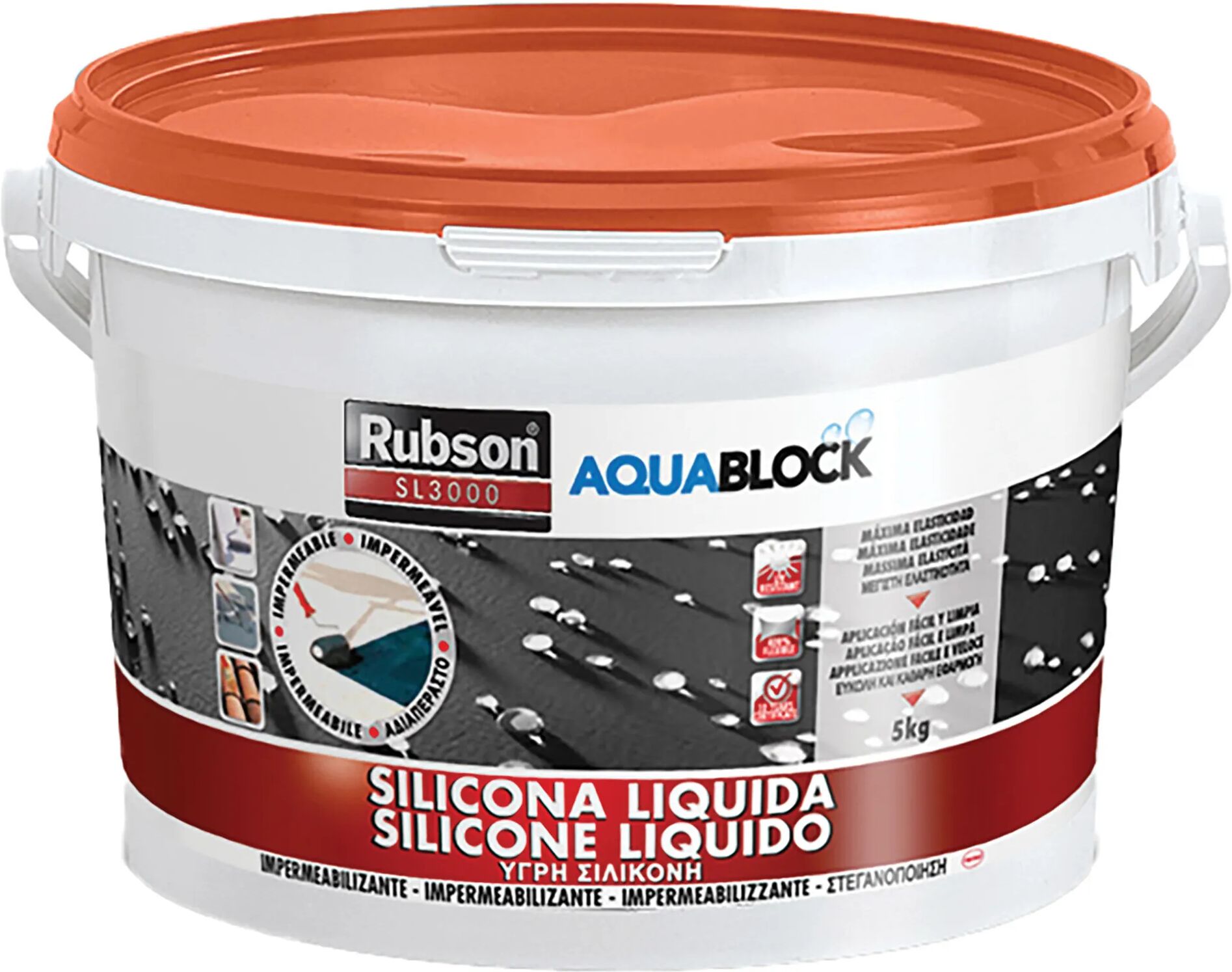 Rubson SILICONE LIQUIDO  AQUABLOCK 5 kg TERRACOTTA RIVESTIMENTO IMPERMEABILE UNIVERSALE