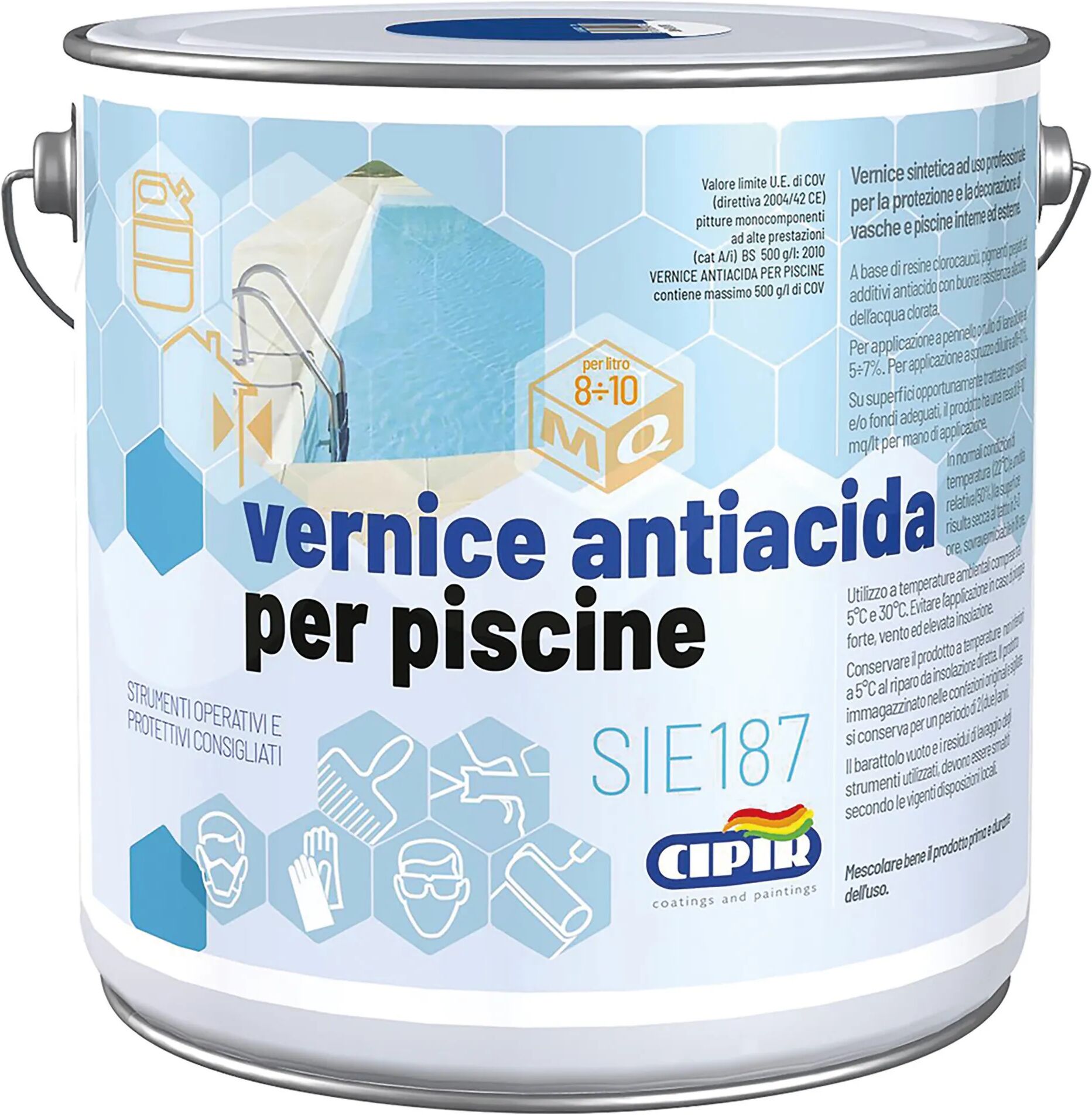 Cipir VERNICE ANTIACIDA PISCINE  2,5 l AZZURRO 10-12 m² x 1 l DILUITO CON SOLVENTE NITRO