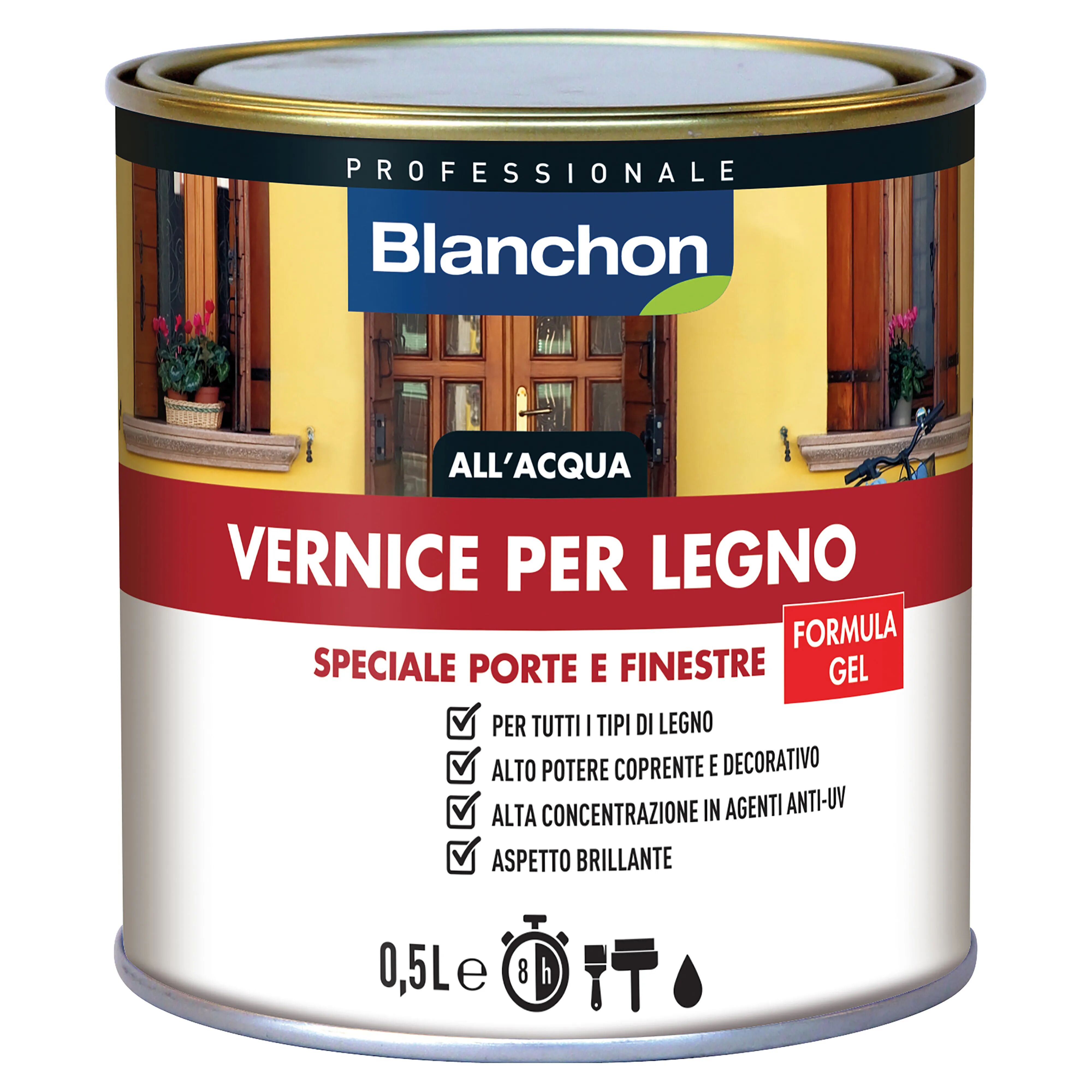 Vernice Legno Serramenti Blanchon 0,5 L Noce Antico Copre E Decora 12 M² Con 1 L