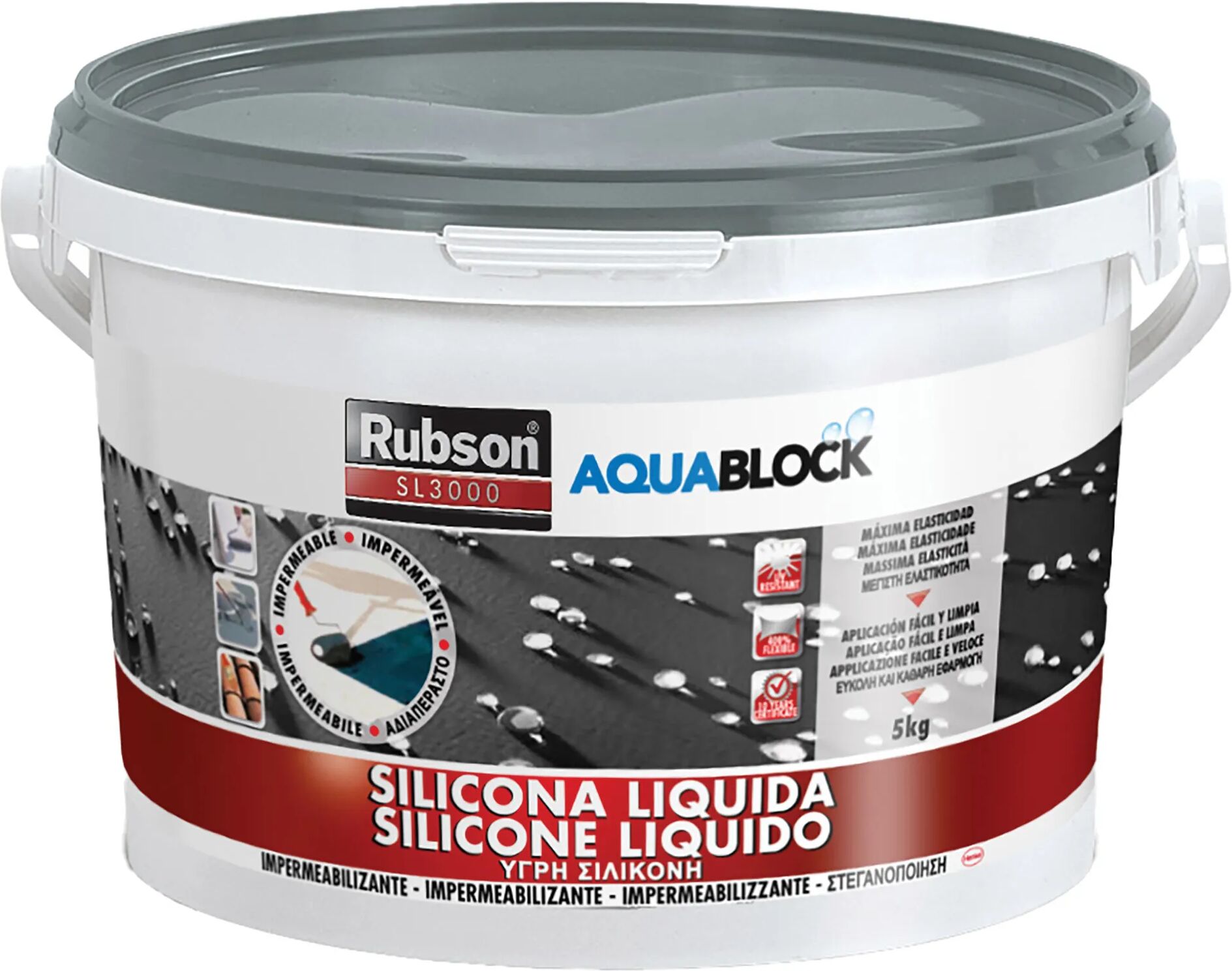 Rubson SILICONE LIQUIDO  AQUABLOCK 5 kg GRIGIO RIVESTIMENTO IMPERMEABILE UNIVERSALE