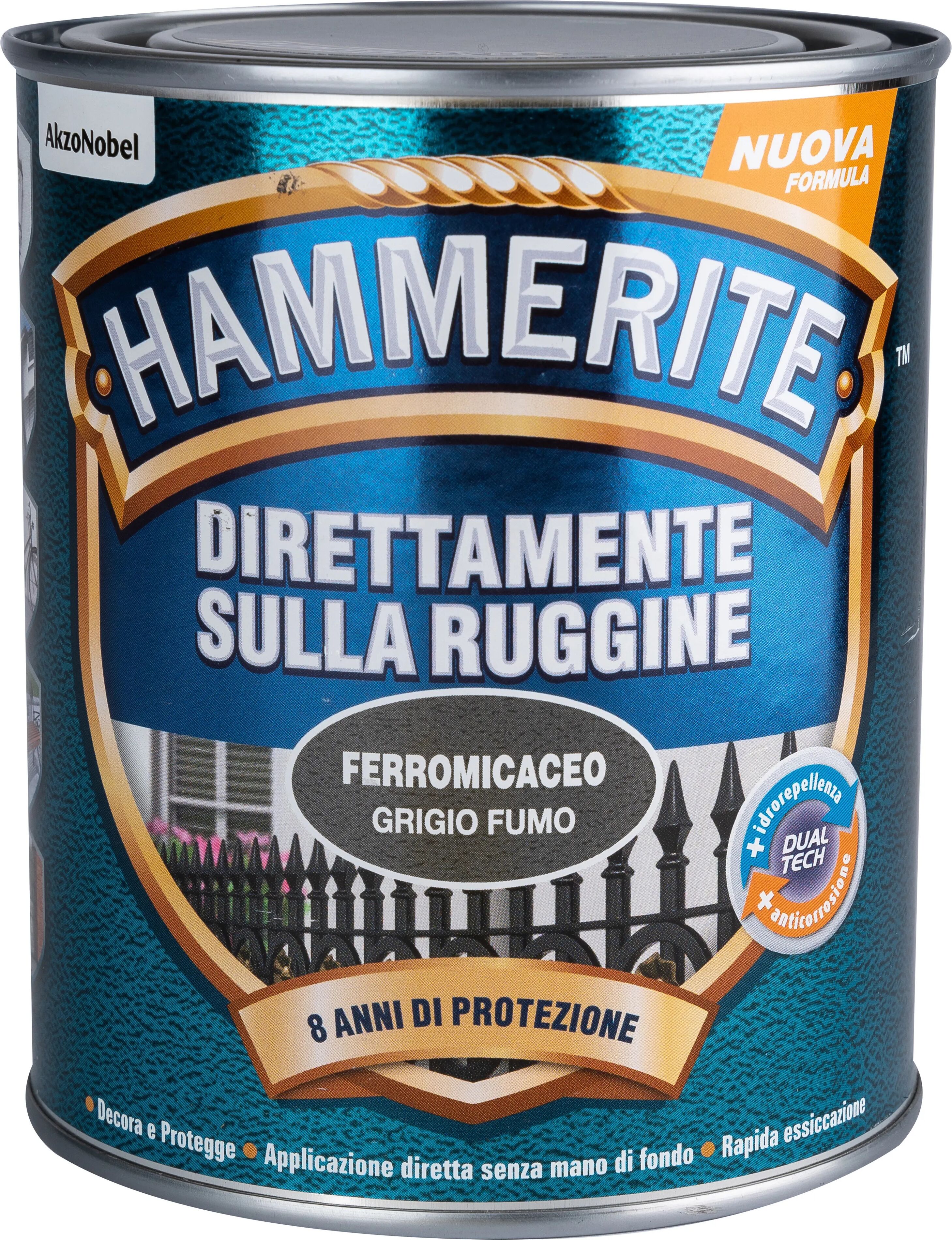 Hammerite SMALTO ANTIRUGGINE FERROMCACEO  0,75 l GRIGIO FUMO 8-10 m² CON 1 l