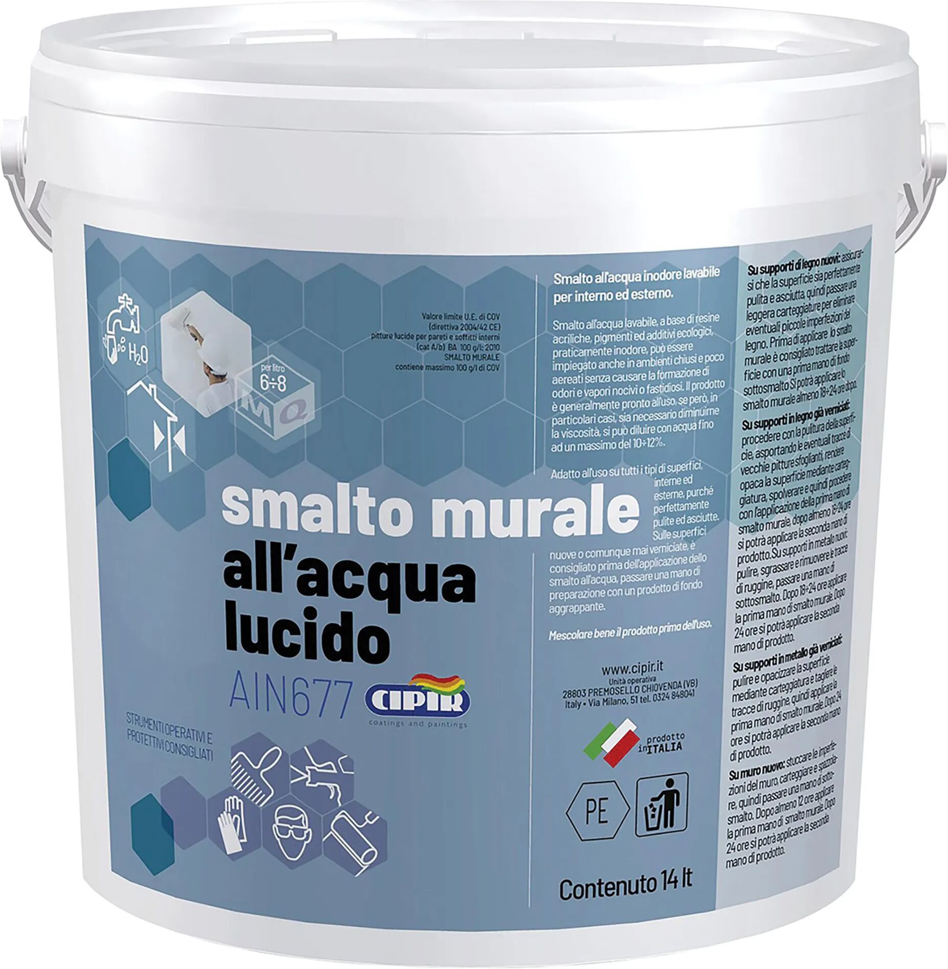 Cipir SMALTO ALL'ACQUA LUCIDO  BIANCO 14 l TUTTI I SUPPORTI 8-10 m² CON 1 l PRONTO USO