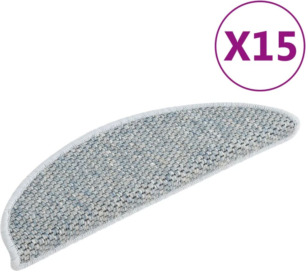 vidaXL Trapmatten zelfklevend 15 st sisal-look 56x20 cm blauw