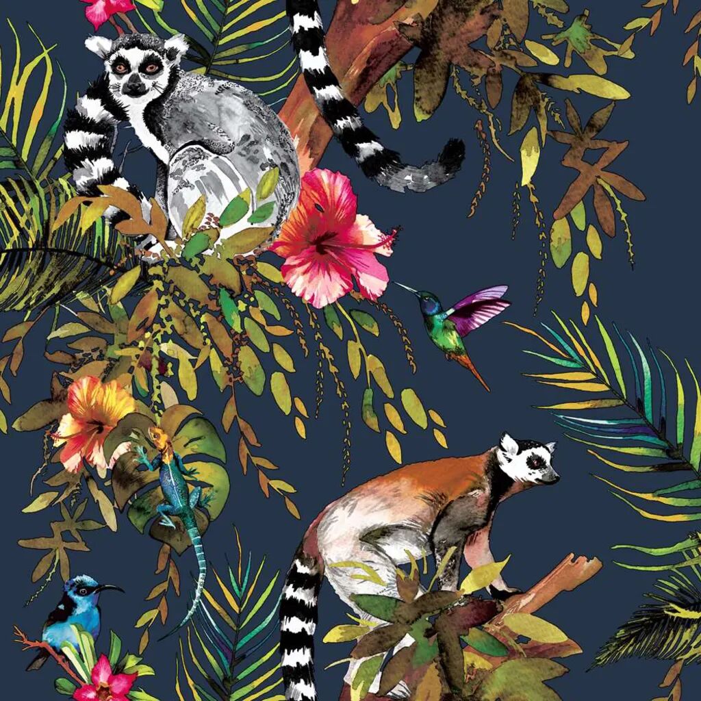 DUTCH WALLCOVERINGS Veggpanel lemur petrolblå