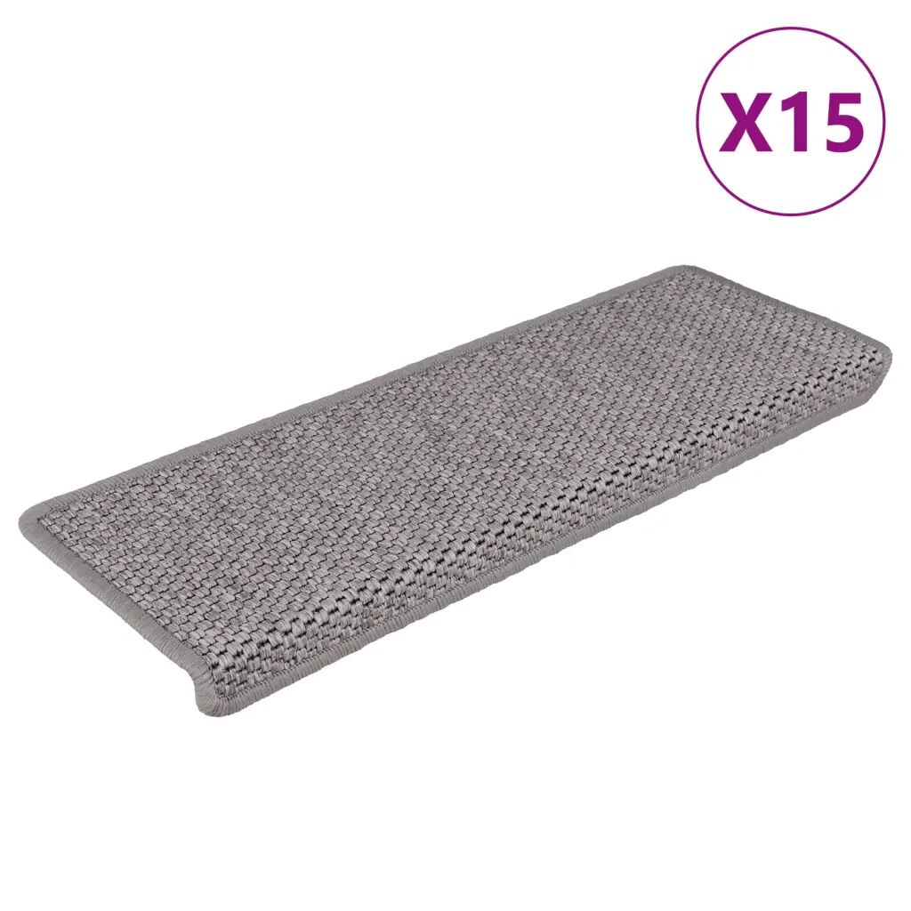 vidaXL Selvklebende trappematter sisal-utseende 15 stk 65x25 cm sølv