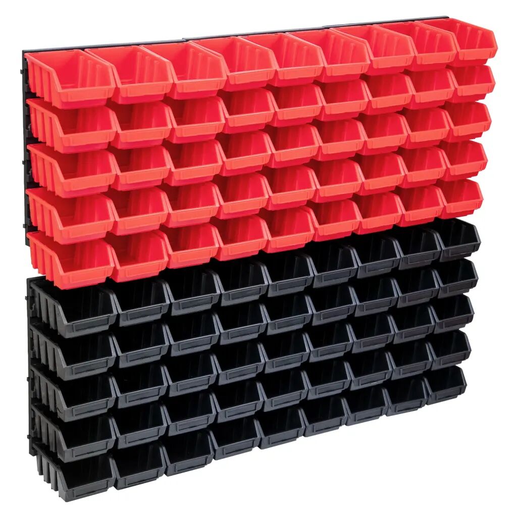 vidaXL Oppbevaringsbokssett i 96 deler med veggpaneler rød og svart
