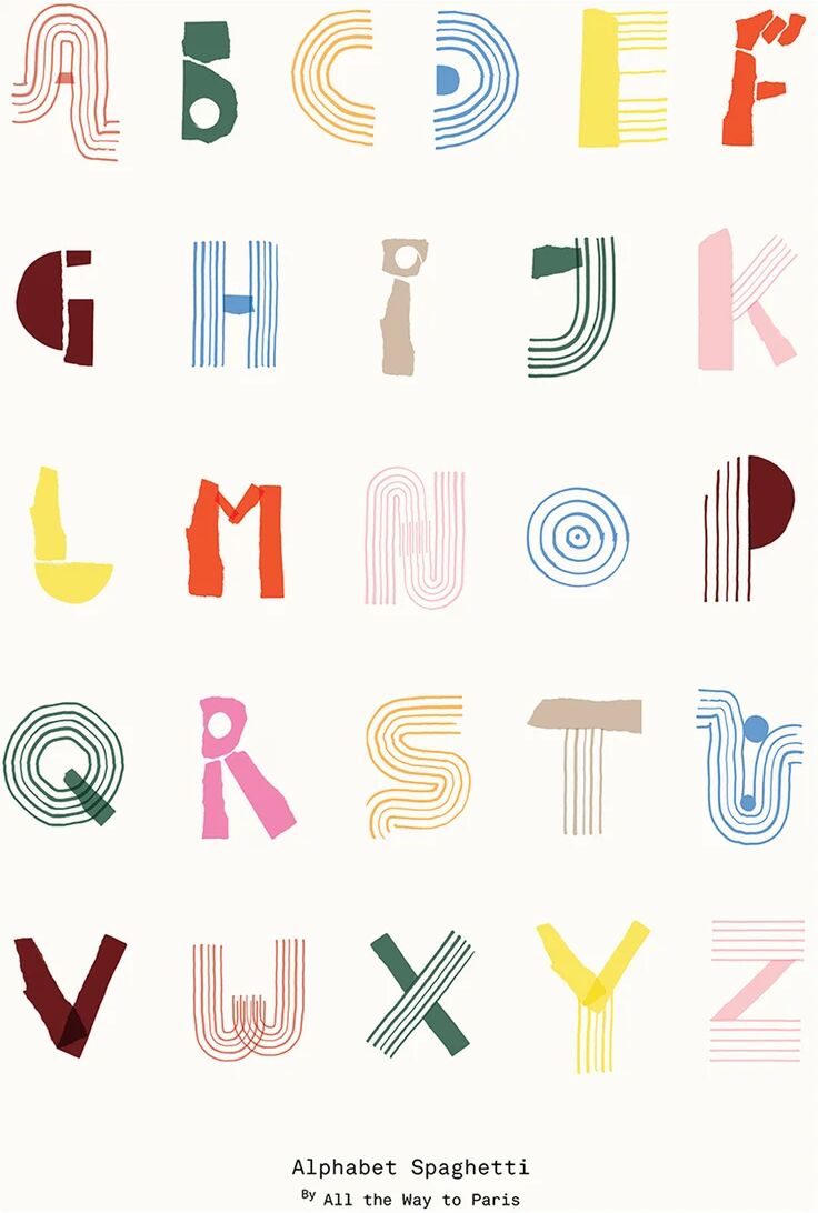 Paper Collective Alphabet Spaghetti ENG Multi-colour plakat 70 x 100 cm