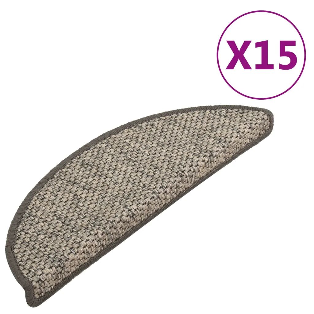 vidaXL Tapetes escada adesivos aspeto sisal 15pcs 65x25 cm antracite