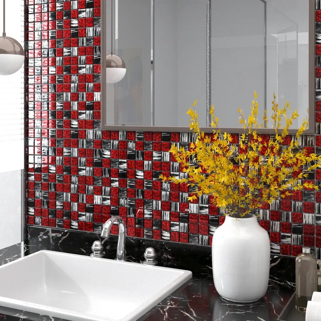 vidaXL Ladrilhos de mosaico 11 pcs 30x30 cm preto e vermelho