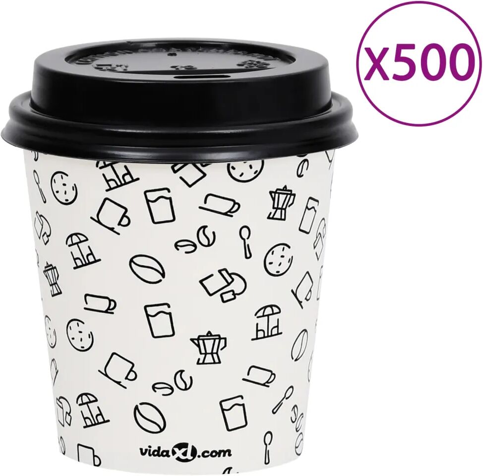 vidaXL Copos de café com tampas papel 200 ml 500 pcs branco e preto