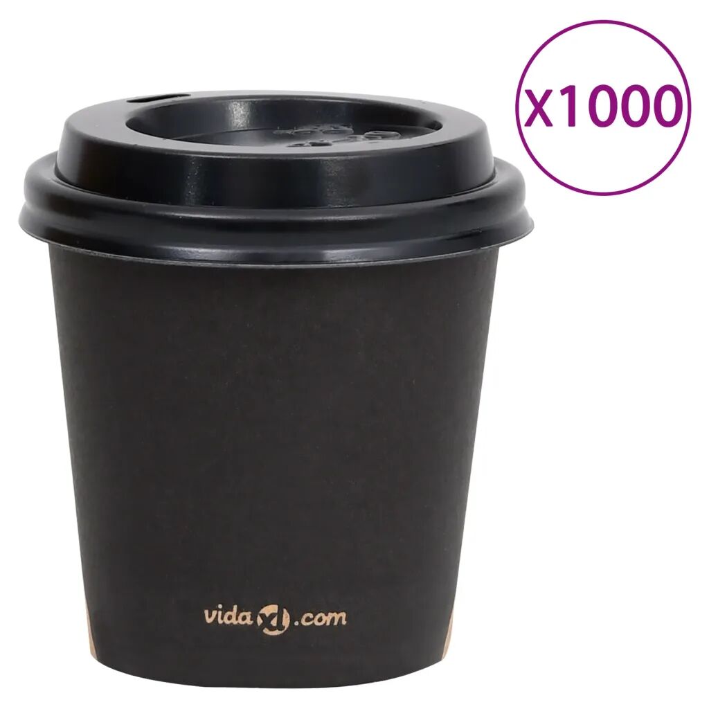 vidaXL Copos de café com tampas papel 120 ml 1000 pcs preto