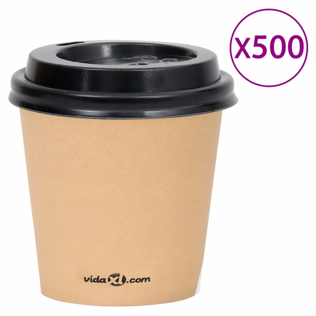 vidaXL Copos de café com tampas papel 120 ml 500 pcs castanho