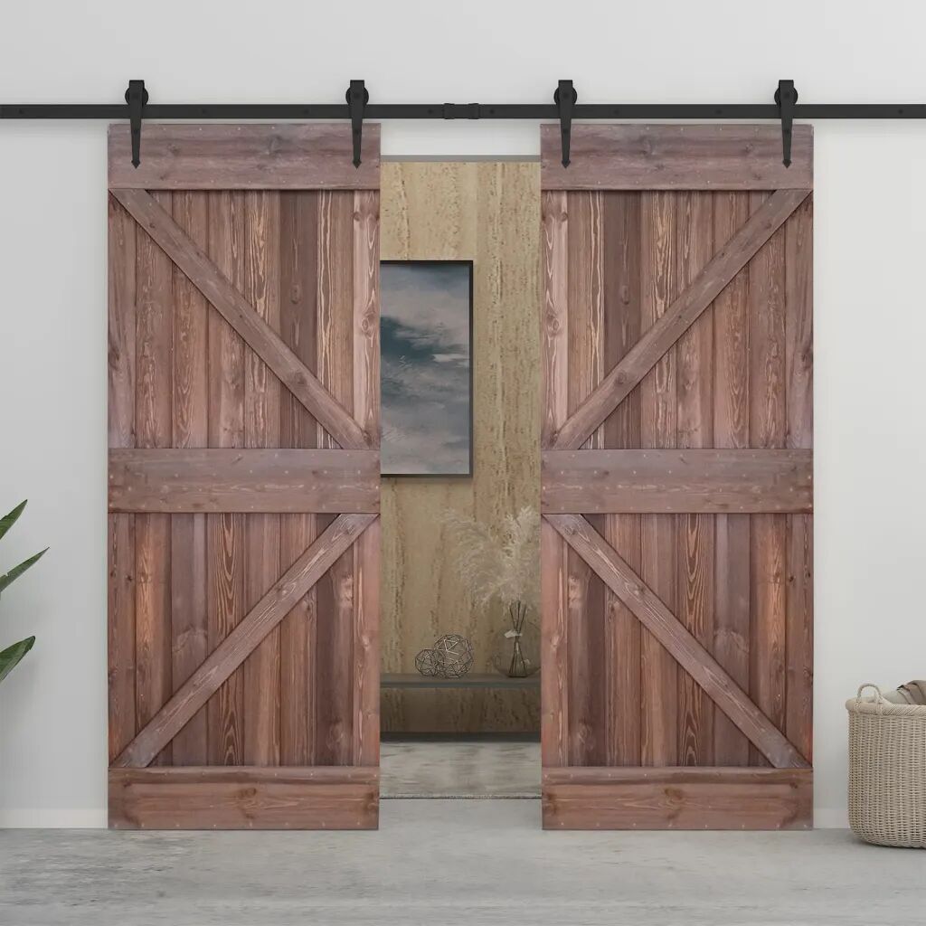 vidaXL Porta de correr com ferragens 90x210 cm pinho castanho-escuro