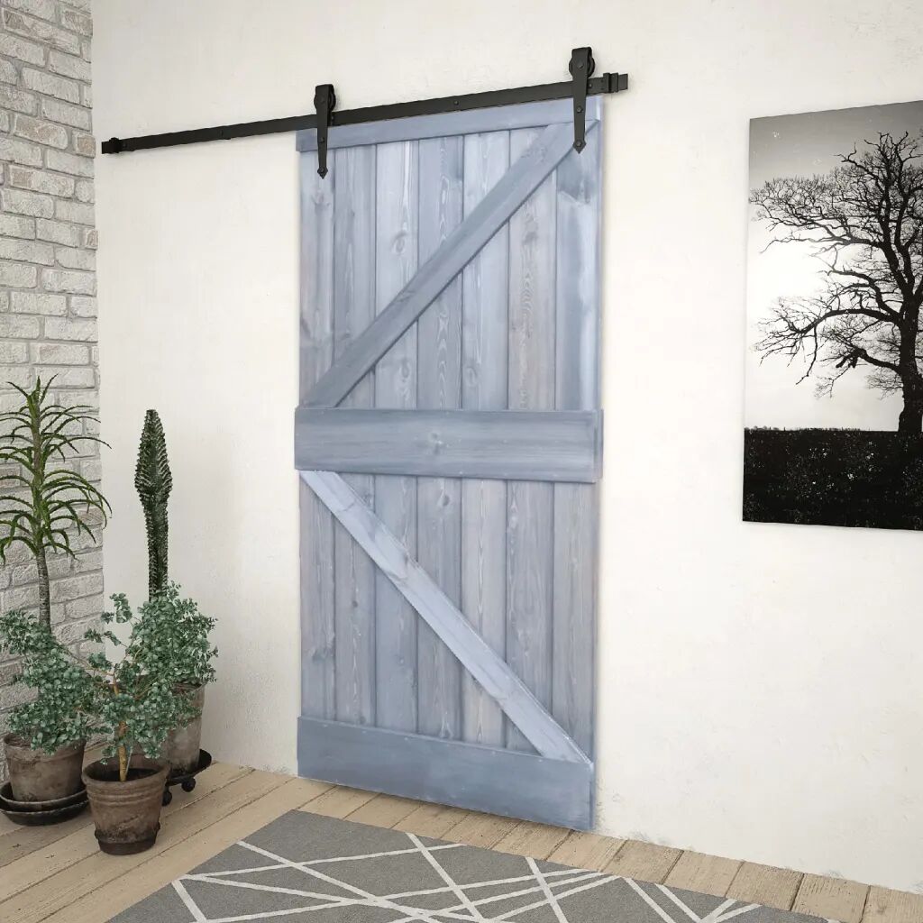 vidaXL Porta de correr com ferragens 80x210 cm pinho maciço cinzento