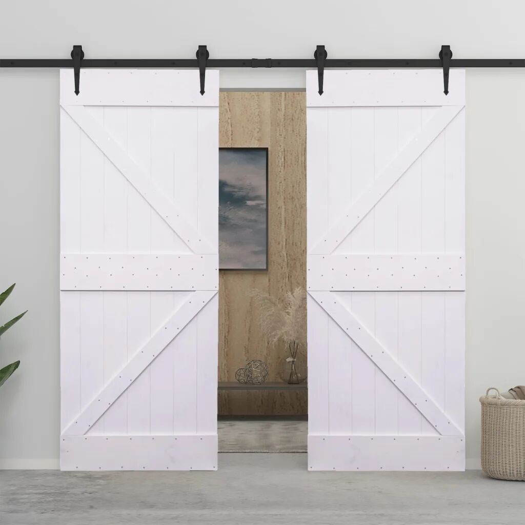 vidaXL Porta de correr com ferragens 90x210 cm pinho maciço branco