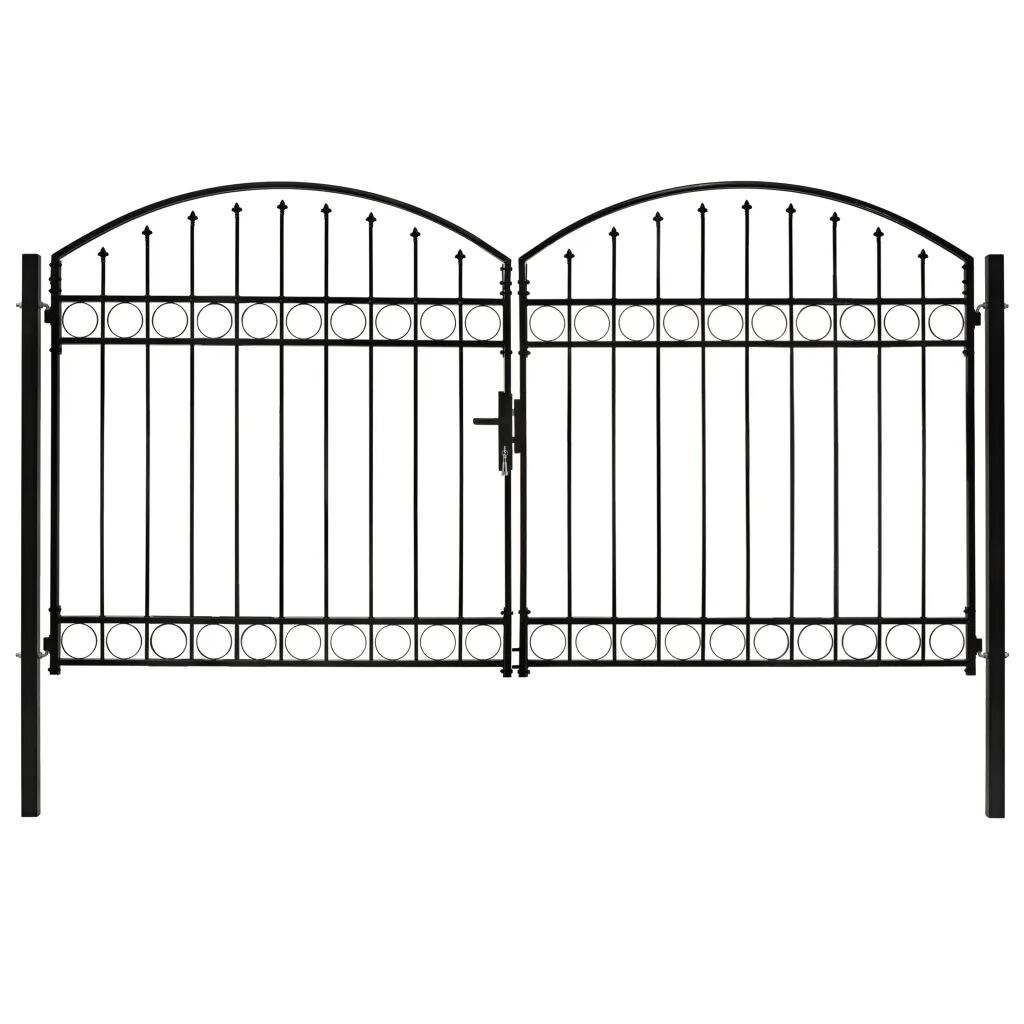 vidaXL Dvojkrídlová plotová brána s oblúkom, oceľ 300x175 cm, čierna