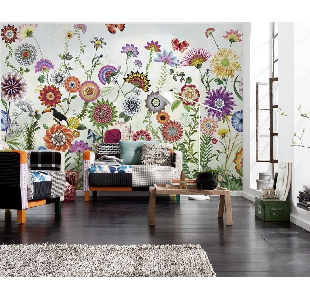 Photos - Wallpaper Komar Abstract Flowers 3.68m x 2.54m Matte Mural gray 368.0 H x 254.0 W cm 