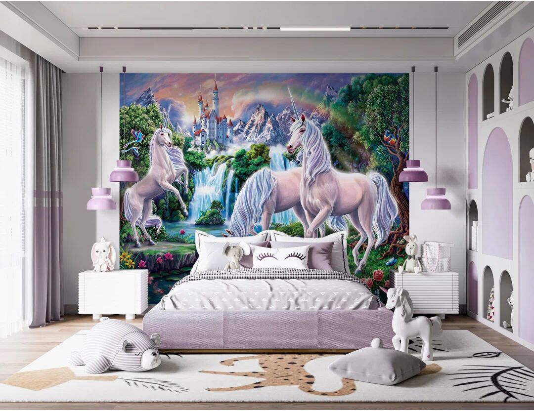 Photos - Wallpaper Walltastic 6 Piece Unicorn Paradise 3m x 2.4m Wall Mural black/blue/pink 3