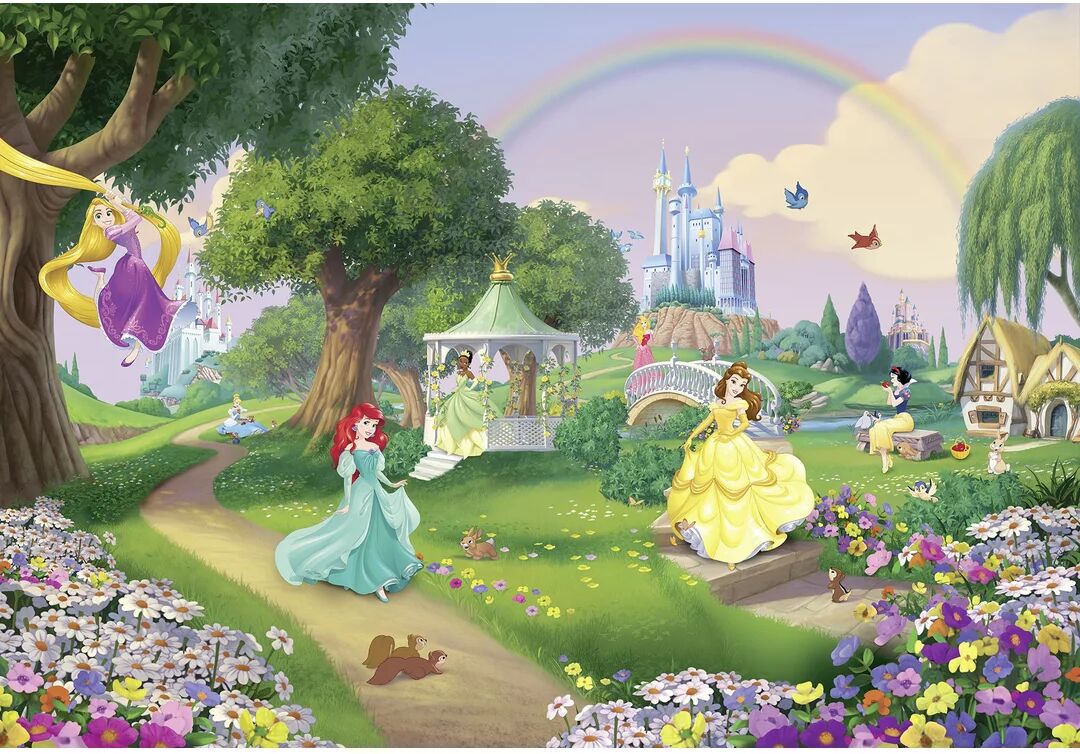 Photos - Wallpaper Disney Deanne  Princesses Rainbow 2.54m x 3.68m Wall Mural green/indigo/yel 