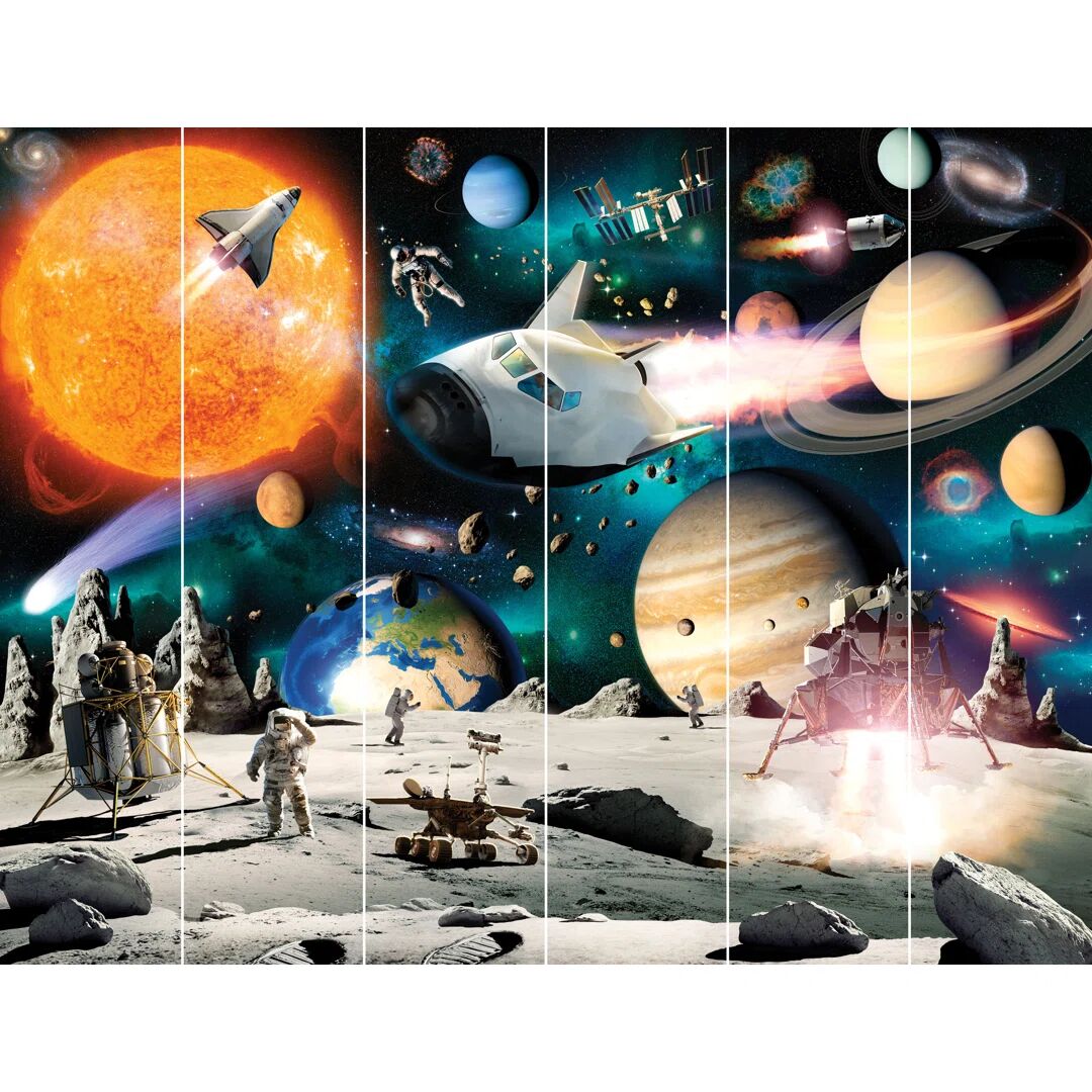 Photos - Wallpaper Zoomie Kids Space Adventure 3.01m x 2.42m Matte Mural black/brown/white 24