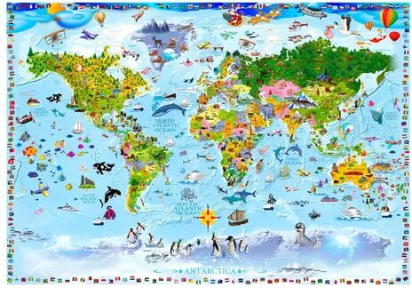 East Urban Home World Map for Kids Semi-Gloss Paste the Wall Mural East Urban Home Size: 210cm H x 300cm W x 0.02cm D  - Size: 175cm H x 250cm W x 0.02cm D