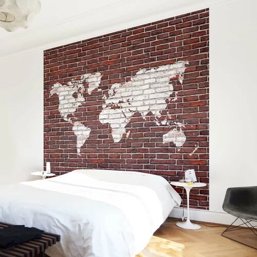 East Urban Home World Map on Brick Semi-Gloss Wallpaper Roll East Urban Home Size: 3.36m x 336cm  - Size: 2.88m x 288cm