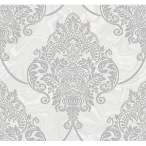 Seabrook Designs Puff Damask Silver Glitter and Pearl Paper Strippable Roll (Covers 60.75 sq. ft.)