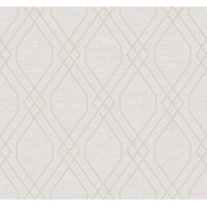 Seabrook Designs Eldon Diamond Lattice Beige and Silver Glitter Paper Strippable Roll (Covers 60.75 sq. ft.)