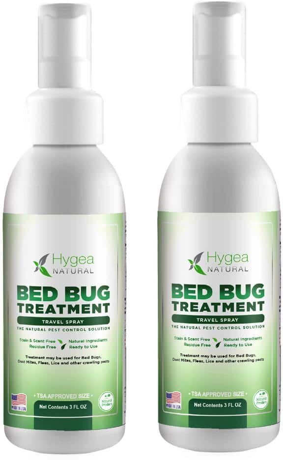 Hygea Natural Travel Bed Bug Spray 3oz. Non Toxic, Odorless, Stainless, TSA approved size Insect Killer 2-pack