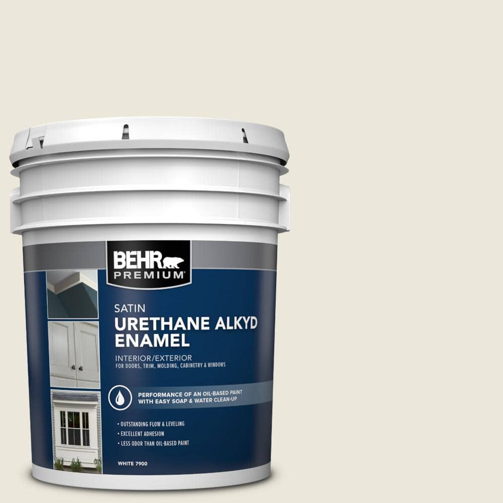 BEHR PREMIUM 5 gal. #BXC-32 Picket Fence White Urethane Alkyd Satin Enamel Interior/Exterior Paint
