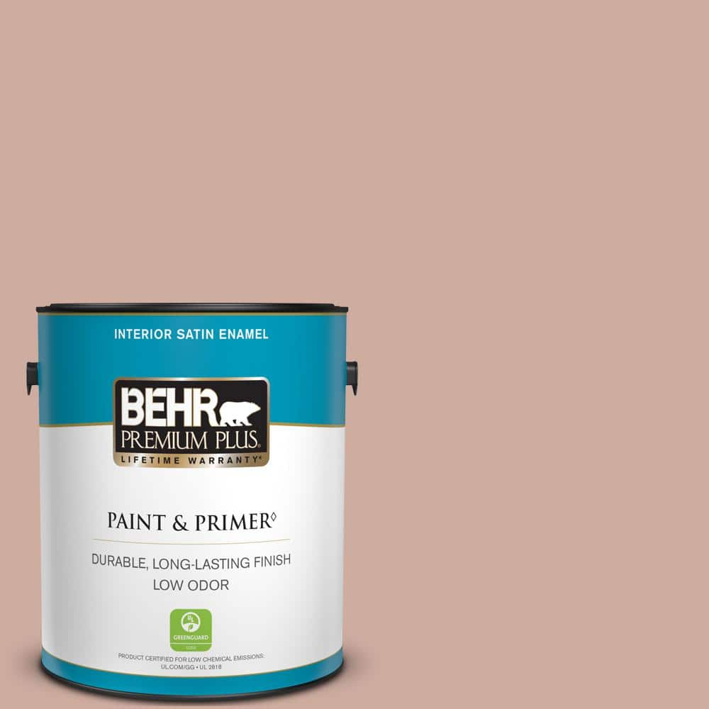 BEHR PREMIUM PLUS 1 gal. #MQ1-50 Art Deco Pink Satin Enamel Low Odor Interior Paint & Primer