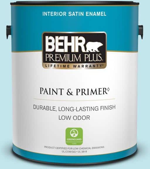 BEHR PREMIUM PLUS 1 gal. #520A-2 Ice Flower Satin Enamel Low Odor Interior Paint & Primer