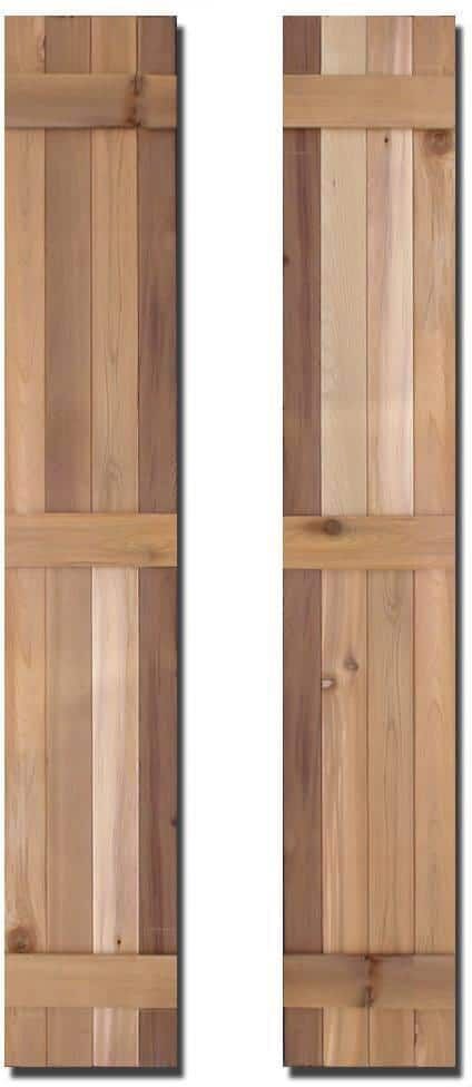 Design Craft MIllworks 12 in. x 80 in. Natural Cedar Board-N-Batten Baton Shutters Pair