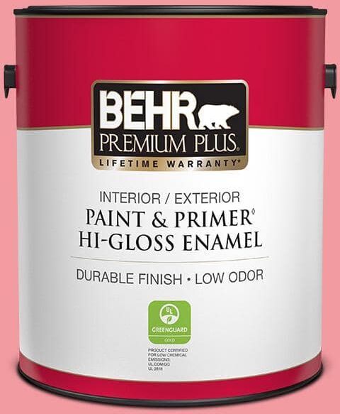 BEHR PREMIUM PLUS 1 gal. #130B-4 Primrose Garden Hi-Gloss Enamel Interior/Exterior Paint & Primer