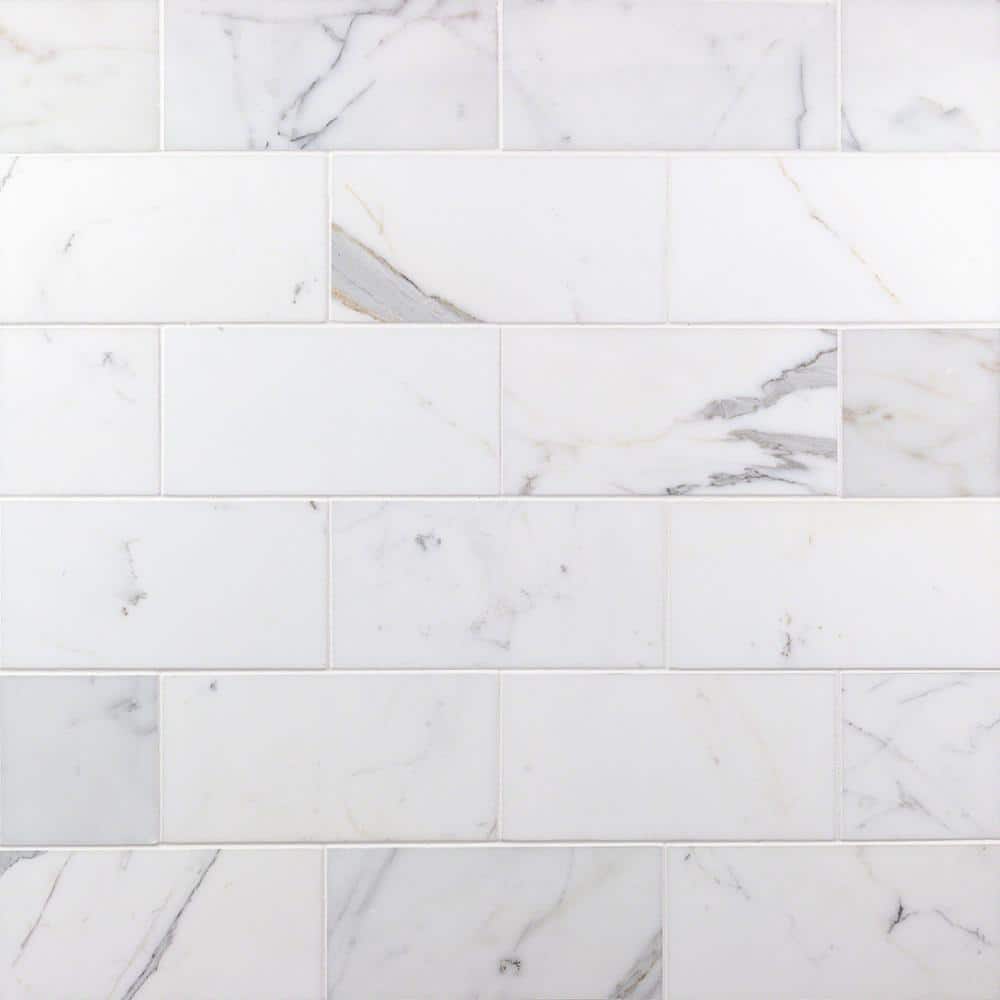 Ivy Hill Tile Calacatta 4 in. x 8 in. x 9mm Polished Marble Subway Tile (25 pieces / 5.55 sq. ft. / box)