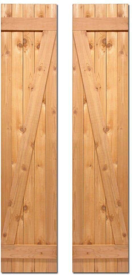 Design Craft MIllworks 15 in. x 80 in. Board-N-Batten Baton Z Shutters Pair Natural Cedar