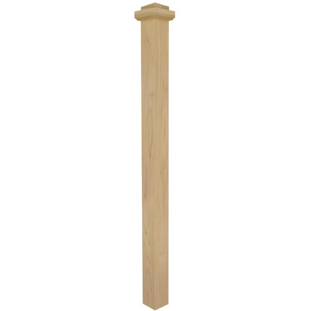 EVERMARK Stair Parts 4075 56 in. x 3-1/2 in. Unfinished Poplar Square Craftsman Solid Core Box Newel Post for Stair Remodel