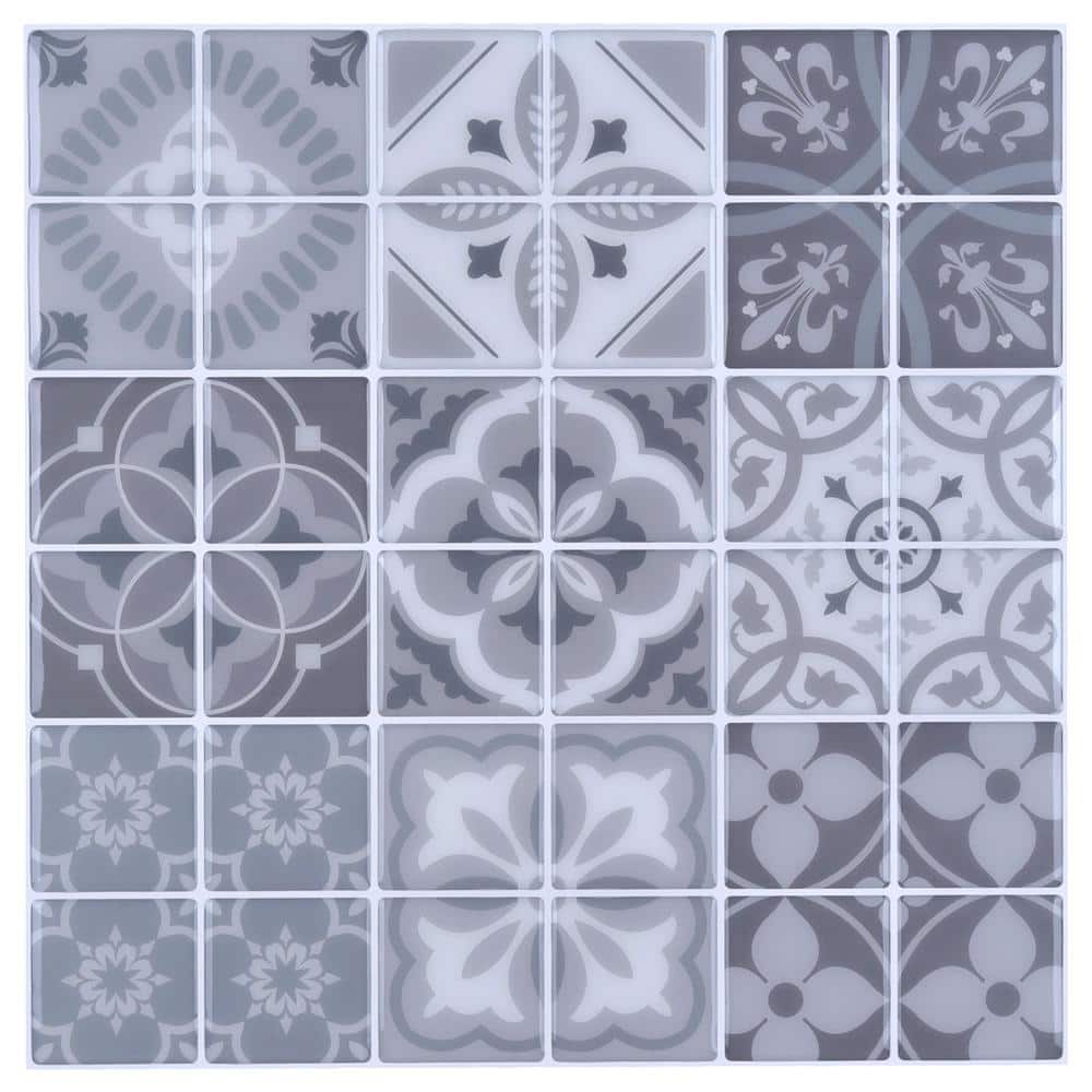 Art3d Mexican Mosaic Gray 12 in. x 12 in. Vinyl Peel and Stick Tile Backsplash (10 sq.ft./Case)