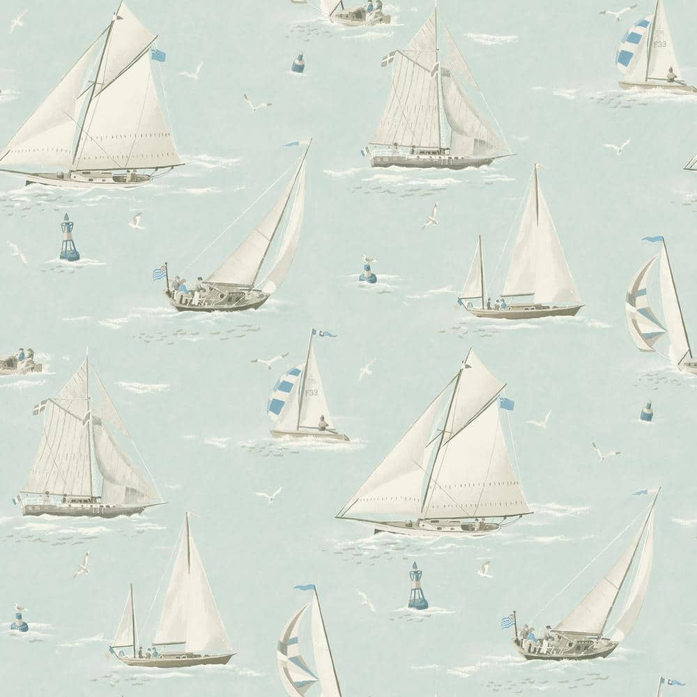 Chesapeake Leeward Blue Sailboat Textured Paper Pre-Pasted Wallpaper