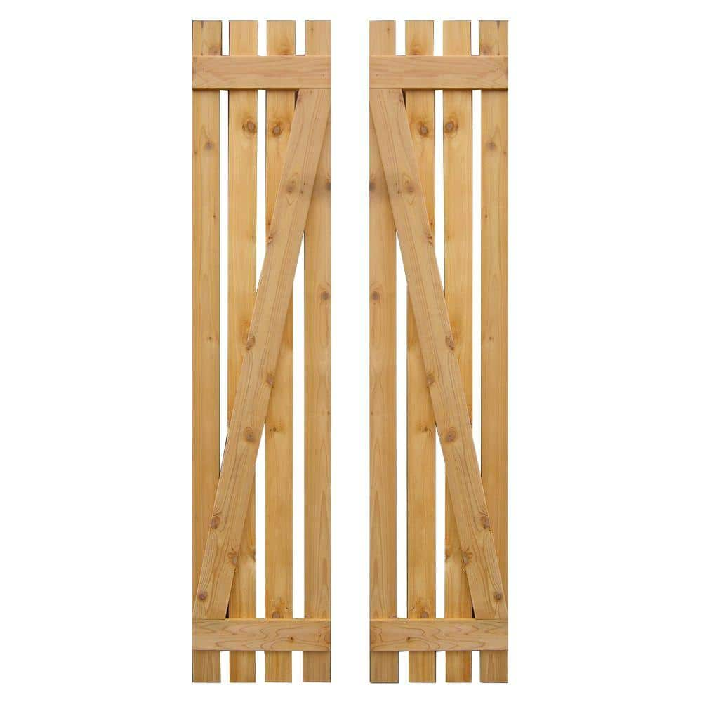 Design Craft MIllworks 12 in. x 55 in. Baton Z Board and Batten Shutters Pair Natural-Cedar